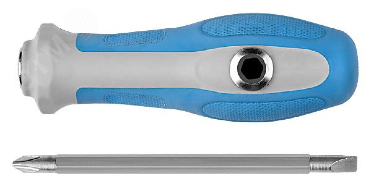 Купить Отвертка с переставным жалом комбинированная, прямая и Т-обр., прорезиненная ручка, 6х120 мм PH2/SL6 56228М FIT оптом в Москве