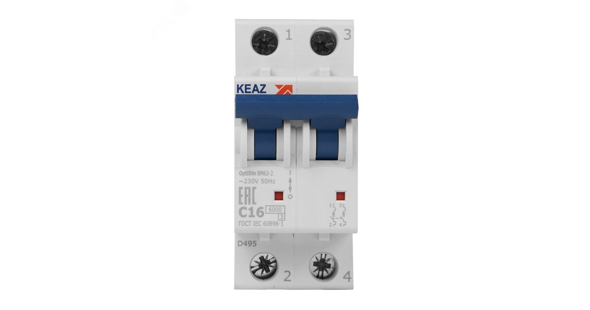 Купить Выключатель автоматический модульный 2п C 16А 6кА OptiDin BM63-2C16-УХЛ3 КЭАЗ 260599 КЭАЗ оптом в Москве