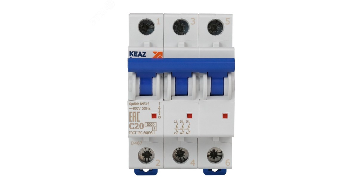 Купить Выключатель автоматический модульный 3п C 20А 6кА OptiDin BM63-3C20-УХЛ3 КЭАЗ 260793 КЭАЗ оптом в Москве