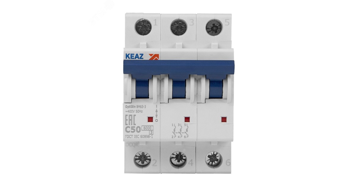 Купить Выключатель автоматический модульный 3п C 50А 6кА OptiDin BM63-3C50-УХЛ3 КЭАЗ 260800 КЭАЗ оптом в Москве