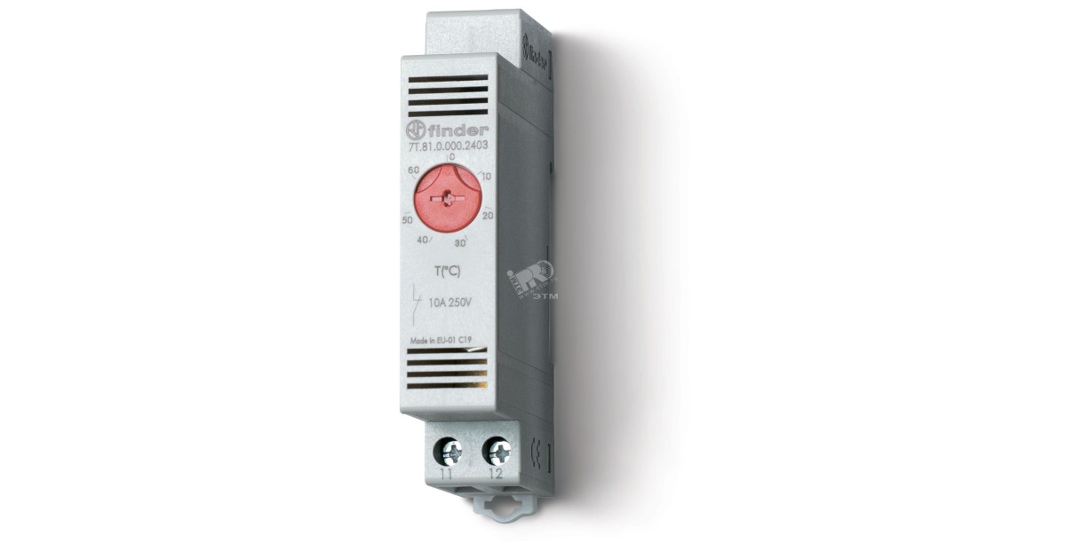 Купить Термостат щитовой для включения обогрева диапазон температур 0… + 60град. С 1NС 10А модульный 17.5мм IP20 7T8100002403 FINDER оптом в Москве