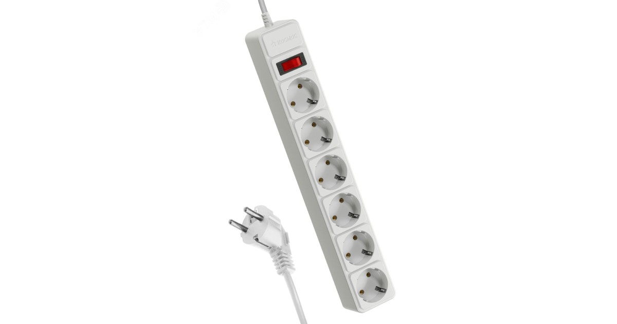 Купить Удлинитель с сетевым фильтром 6х5м с заземл. 16А IP20 3.5кВт 3х1 с предохранителем с выкл. с индикатором сети бел. FKsm5m-6g(W)16A Космос оптом в Москве