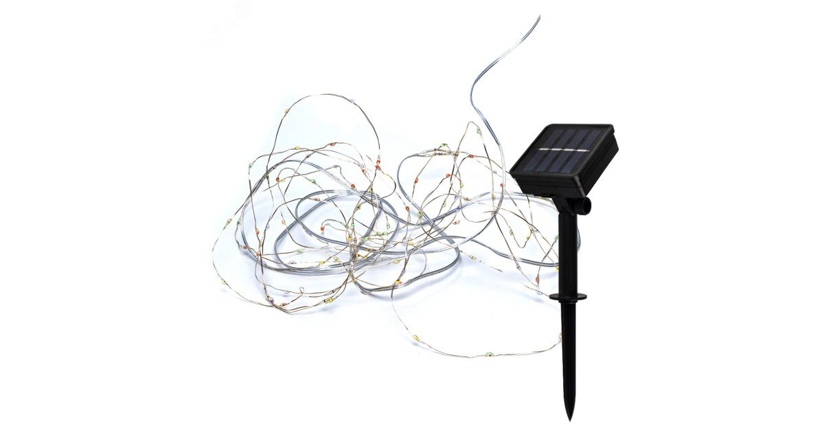Купить Гирлянда светодиодная "Разноцветные нити" 100LED 7м (4м+3м) мультиколор на солнечной батарее аккумулятор AA NI-MH 600мАч IP44 КОСМОС KOC_SOL196 Космос оптом в Москве