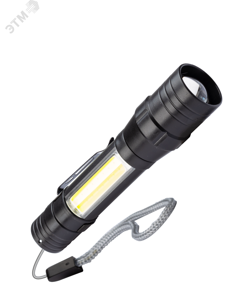 Фонарь аккумуляторный ручной LED 1Вт + COB 5Вт линза зум аккум. Li-ion 18650 1А.ч USB-шнур ABS-пластик KOS113Lit - Космос