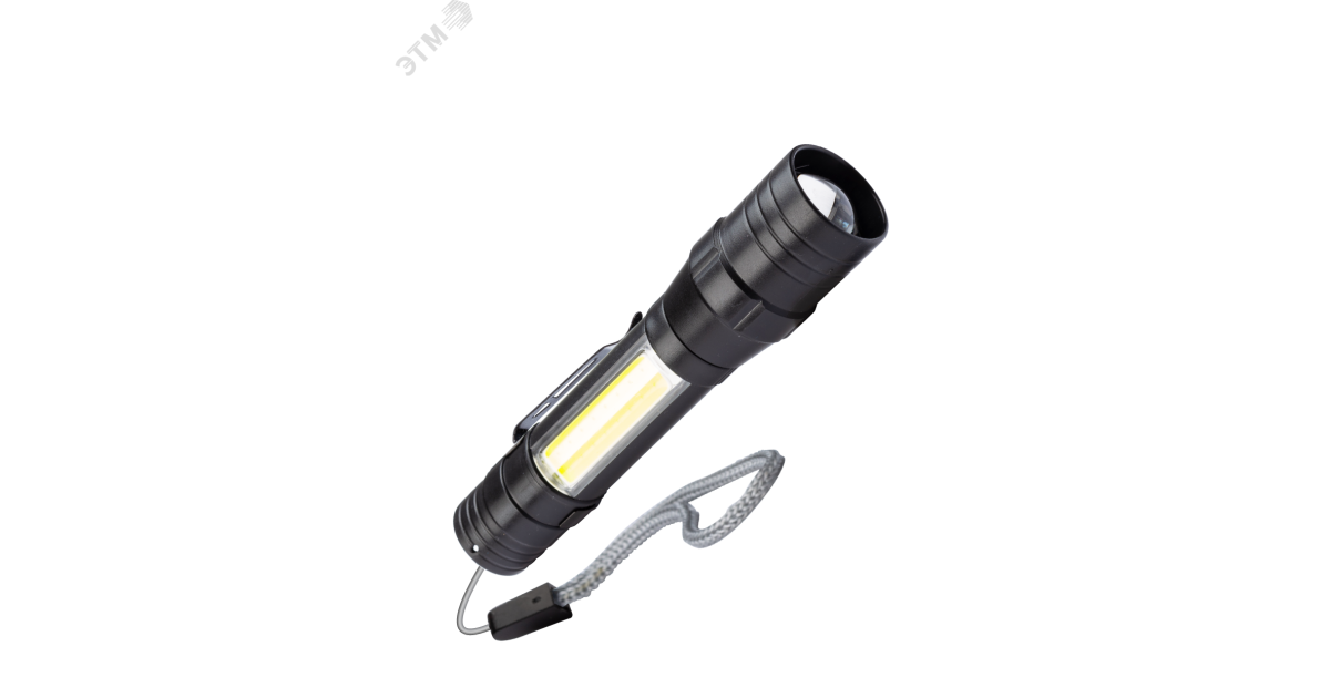 Купить Фонарь аккумуляторный ручной LED 1Вт + COB 5Вт линза зум аккум. Li-ion 18650 1А.ч USB-шнур ABS-пластик KOS113Lit Космос оптом в Москве