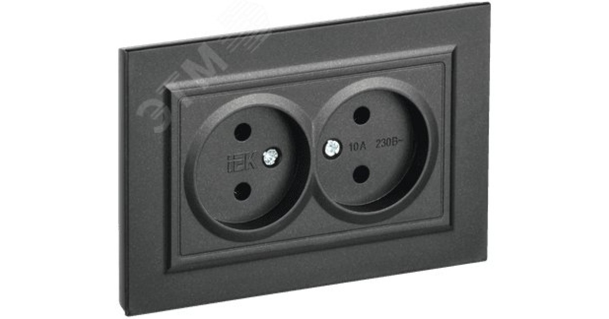 Купить Розетка 2-м СП BRITE РС12-2-БрЧ 10А в сборе без заземл. без защ. шторок черн. BR-R20-10-K02-F IEK оптом в Москве