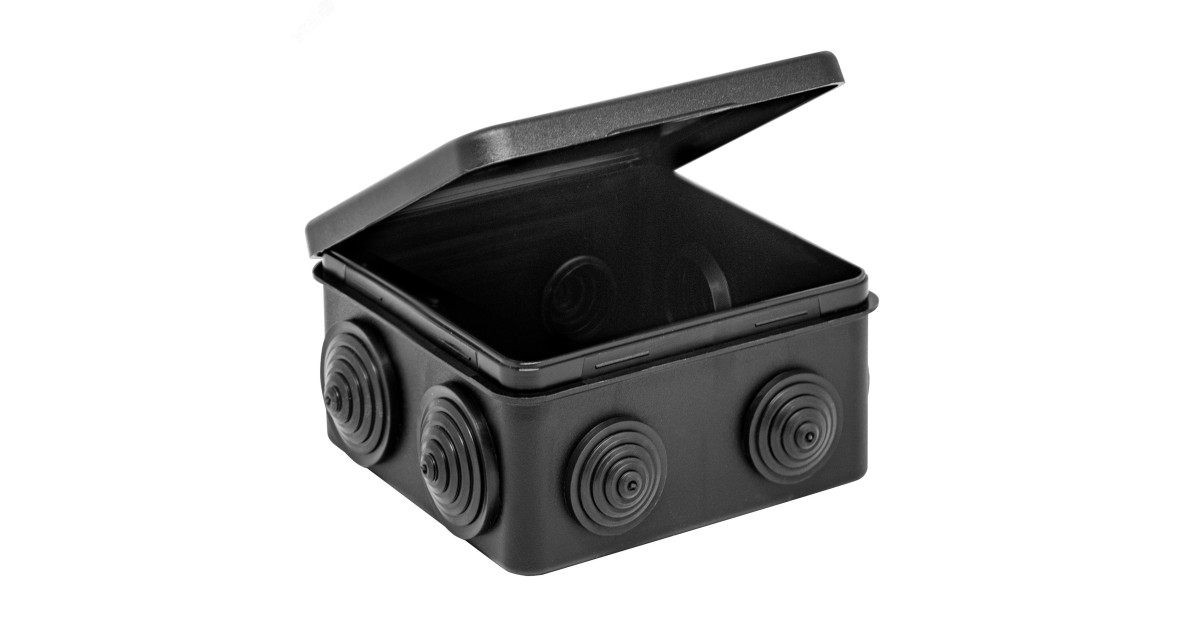 Купить Коробка распределительная ОП 100х100х50мм (откид. крышка)УХЛ1 IP54 черн. 67045Ч Ruvinil оптом в Москве