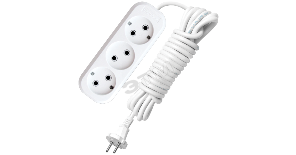 Купить Удлинитель бытовой 3х5м без заземления 10А        АВС-плас тик E-203 9631965 УНИВЕРСАЛ оптом в Москве