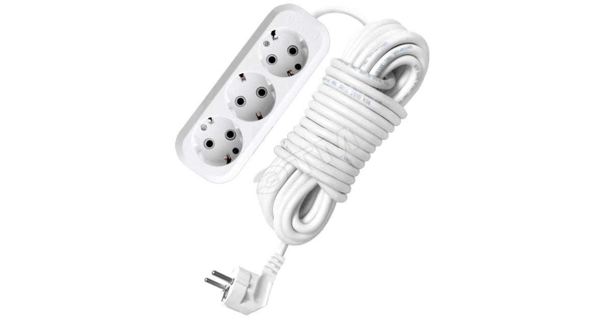 Купить Удлинитель бытовой 3х10м с заземлением 10А АВС-пластик E-303 9631980 УНИВЕРСАЛ оптом в Москве