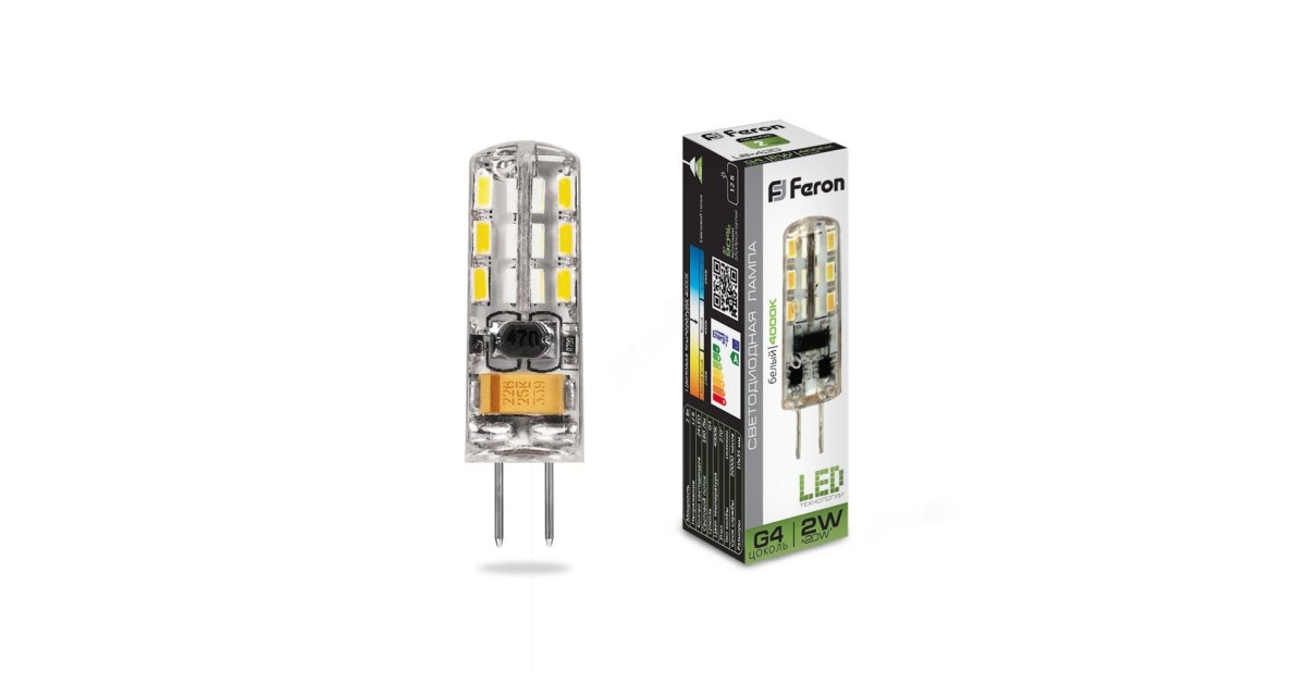 Купить Лампа светодиодная LED 2вт 12в G4 белый капсульная 25448 Feron оптом в Москве