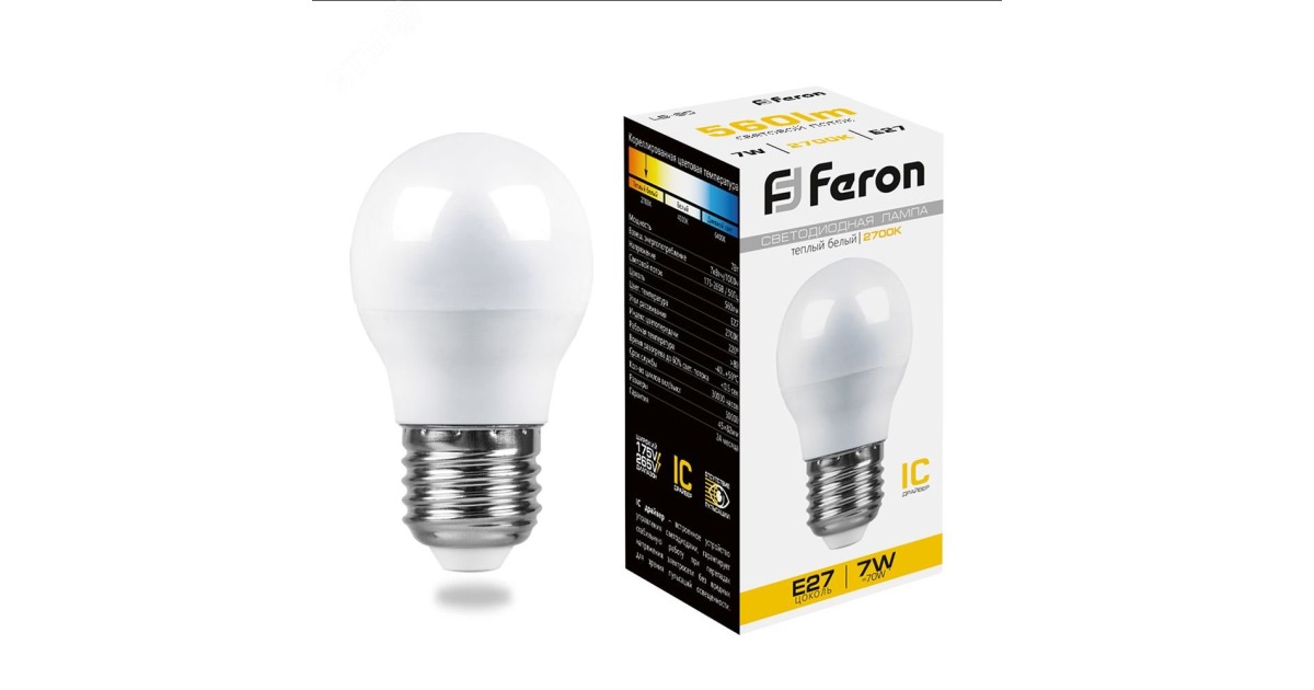 Купить Лампа светодиодная LED 7вт Е27 теплый шар 25481 Feron оптом в Москве