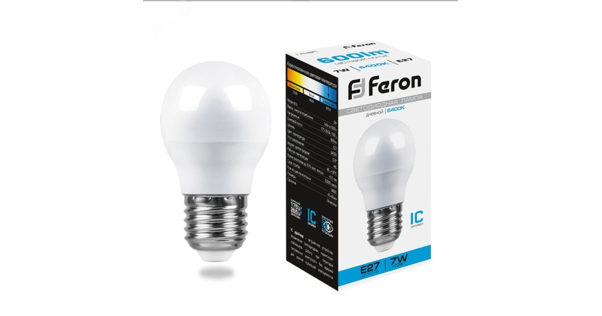 Купить Лампа светодиодная LED 7вт Е27 дневной шар 25483 Feron оптом в Москве