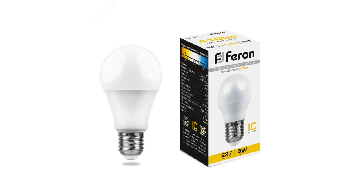 Купить Лампа светодиодная LED 5вт Е27 теплый шар 25404 Feron оптом в Москве