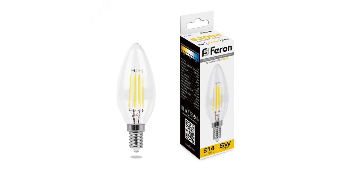Купить Лампа светодиодная LED 5вт Е14 теплый свеча FILAMENT 25572 Feron оптом в Москве