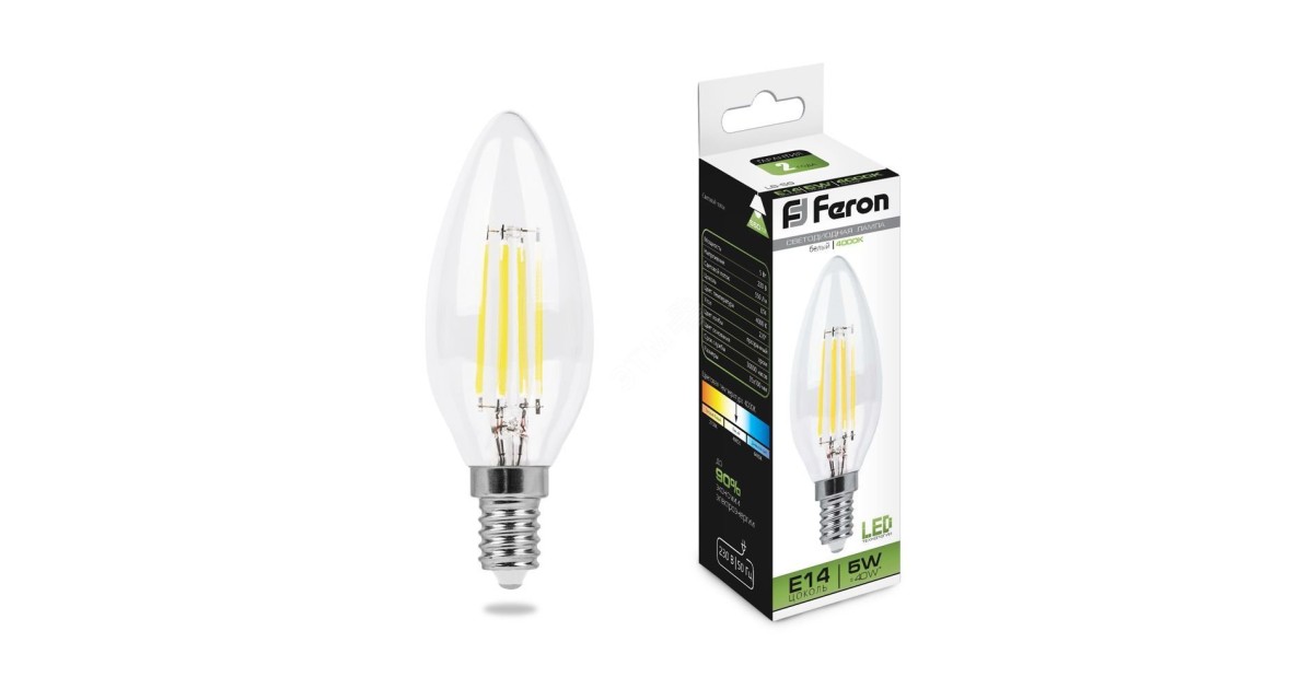 Купить Лампа светодиодная LED 5вт Е14 белый свеча FILAMENT 25573 Feron оптом в Москве