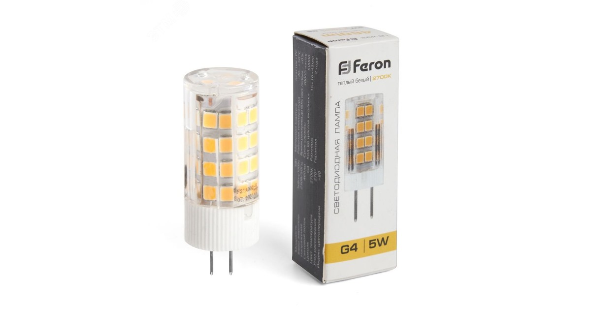 Купить Лампа светодиодная LED 5вт 230в G4 теплый капсульная 25860 Feron оптом в Москве
