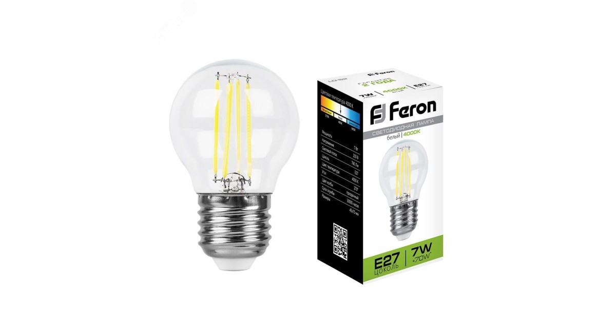 Купить Лампа светодиодная LED 7вт Е27 белый шар FILAMENT 25877 Feron оптом в Москве
