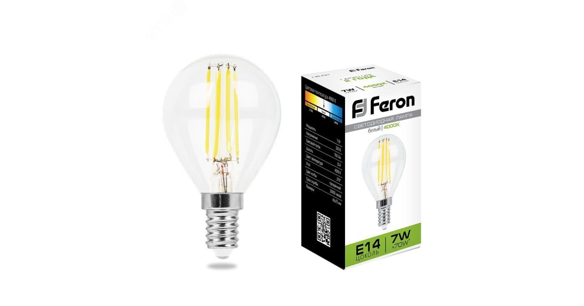 Купить Лампа светодиодная LED 7вт Е14 белый шар FILAMENT 25875 Feron оптом в Москве