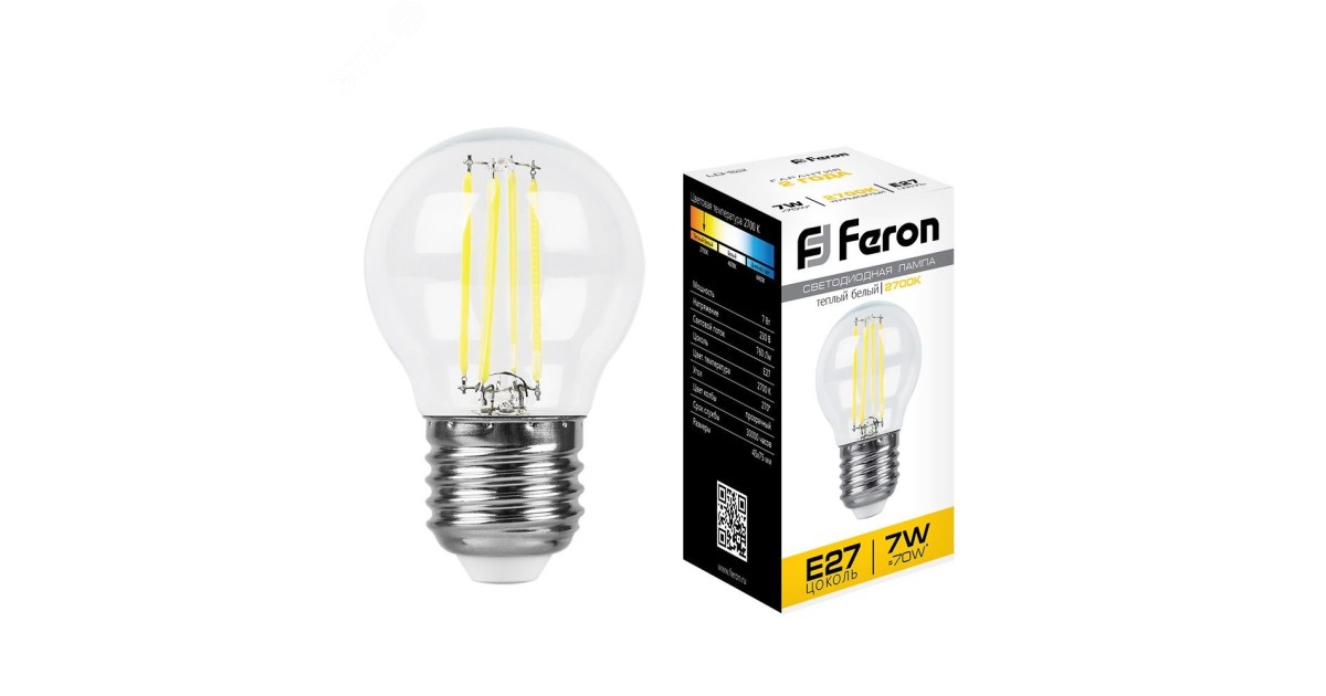 Купить Лампа светодиодная LED 7вт Е27 теплый шар FILAMENT 25876 Feron оптом в Москве