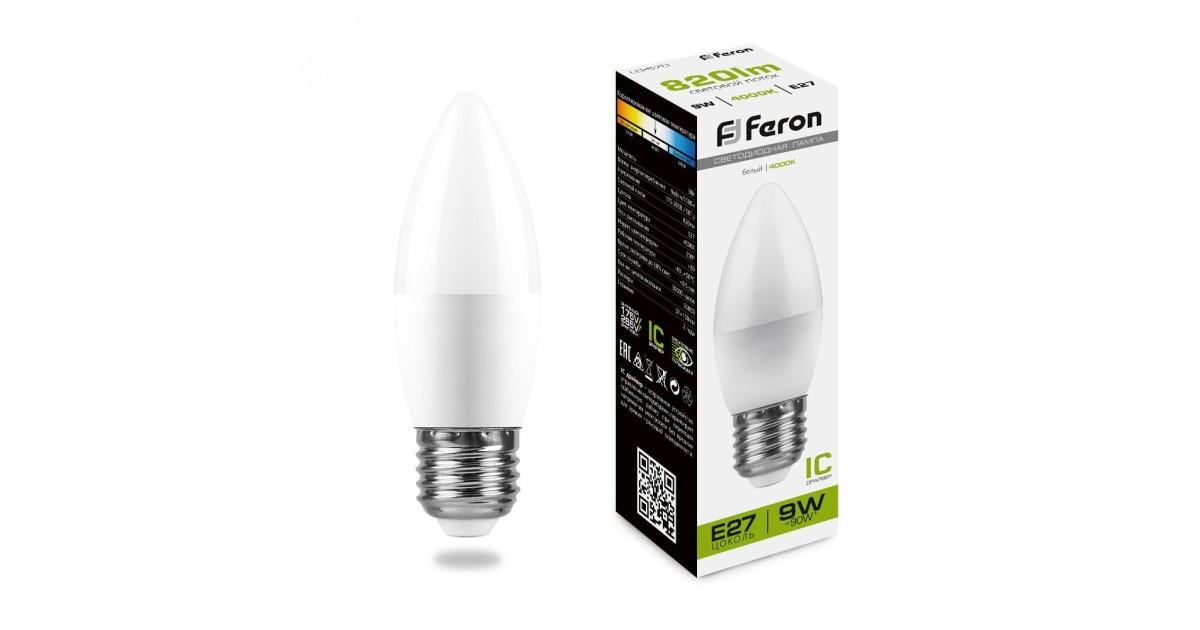 Купить Лампа светодиодная LED 9вт Е27 белый матовая свеча 25937 Feron оптом в Москве