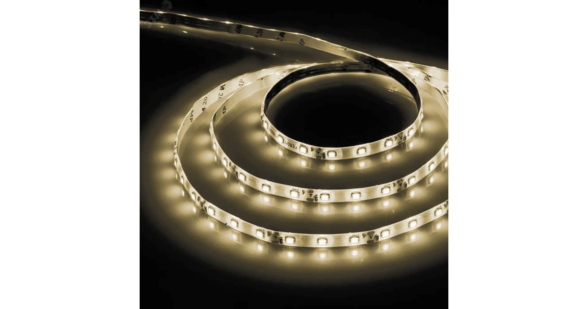 Купить Лента светодиодная LEDх60/м 5м 4.8w/m 12в тепло-белый 27597 Feron оптом в Москве