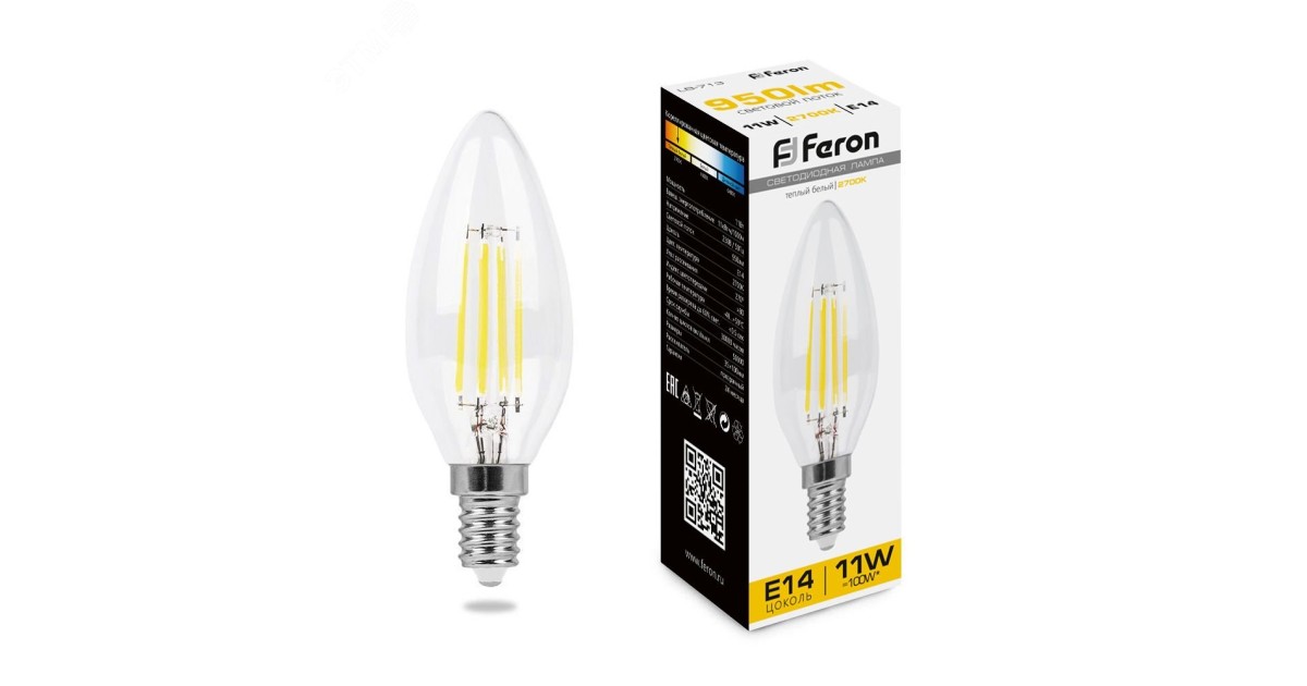 Купить Лампа светодиодная LED 11вт Е14 теплый свеча FILAMENT 38006 Feron оптом в Москве