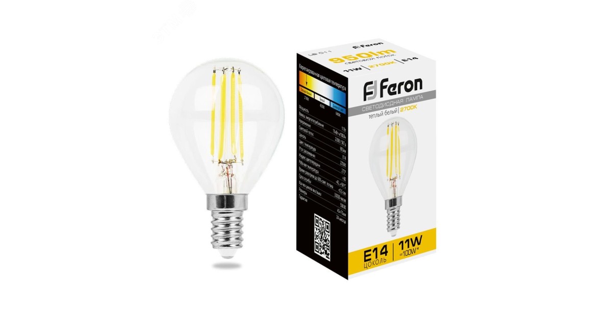 Купить Лампа светодиодная LED 11вт Е14 теплый шар FILAMENT 38013 Feron оптом в Москве