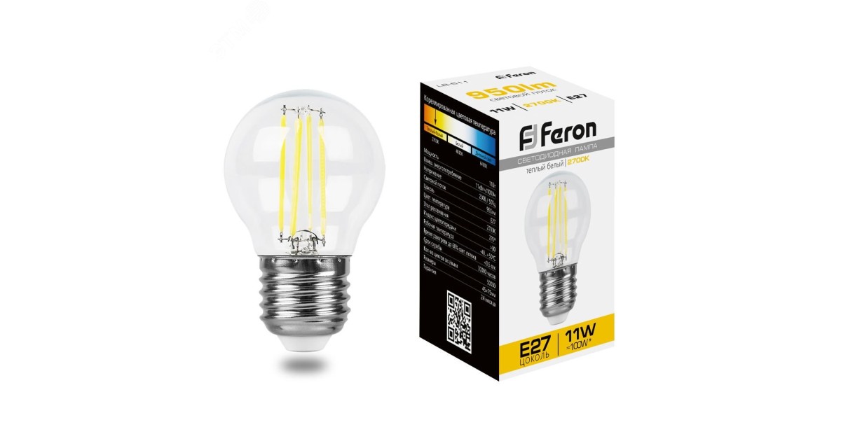 Купить Лампа светодиодная LED 11вт Е27 теплый шар FILAMENT 38015 Feron оптом в Москве