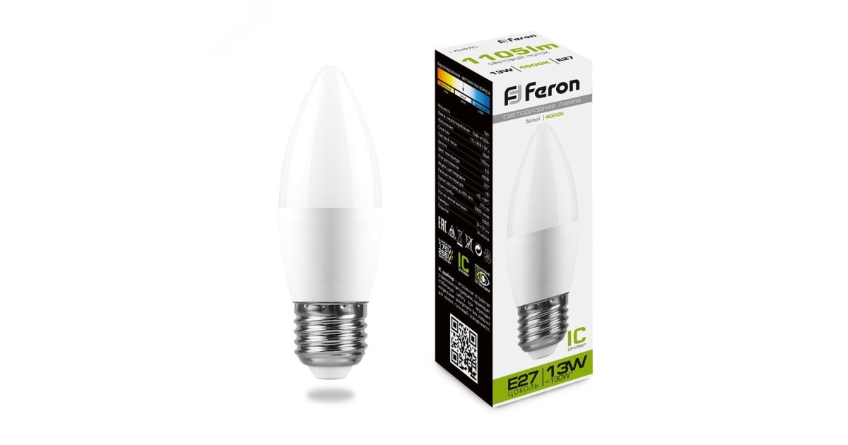Купить Лампа светодиодная LED 13вт E27 белый матовая свеча 38111 Feron оптом в Москве