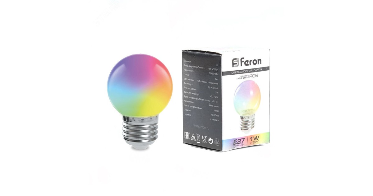 Купить Лампа светодиодная LED 1вт Е27 RGB быстрая смена цвета шар 38126 Feron оптом в Москве