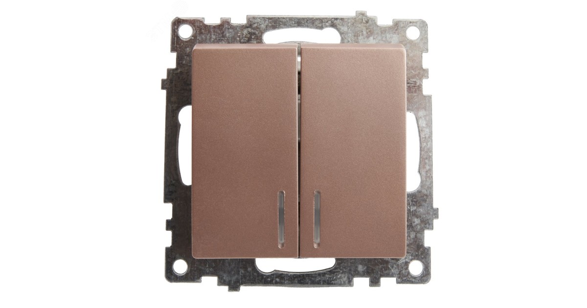 Купить Выключатель 2-клавишный c индикатором (механизм) 250В, 10А, серия Катрин, шампань 39593 Feron оптом в Москве