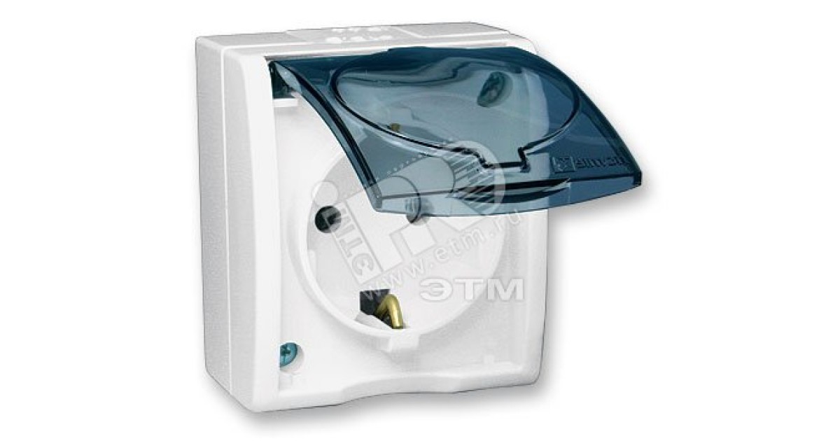 Купить Розетка 1-м ОП 5 16А IP54 250В с заземл. Schuko защ. шторки с крышкой винт. клеммы бел. 1594432-030 Simon оптом в Москве