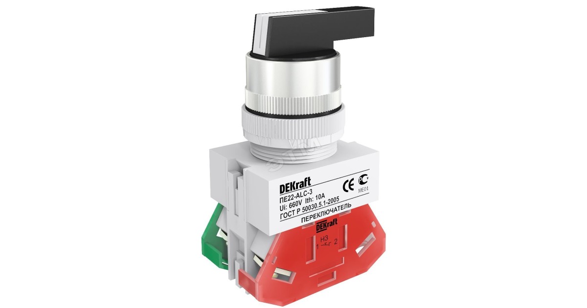 Купить Переключатель на 3 пол.(прав. и лев. без фикс.) I-O-II станд. ручка (2НО) ACRL-3 22 мм 220В ПЕ-22 DEKra 25141DEK DEKraft оптом в Москве