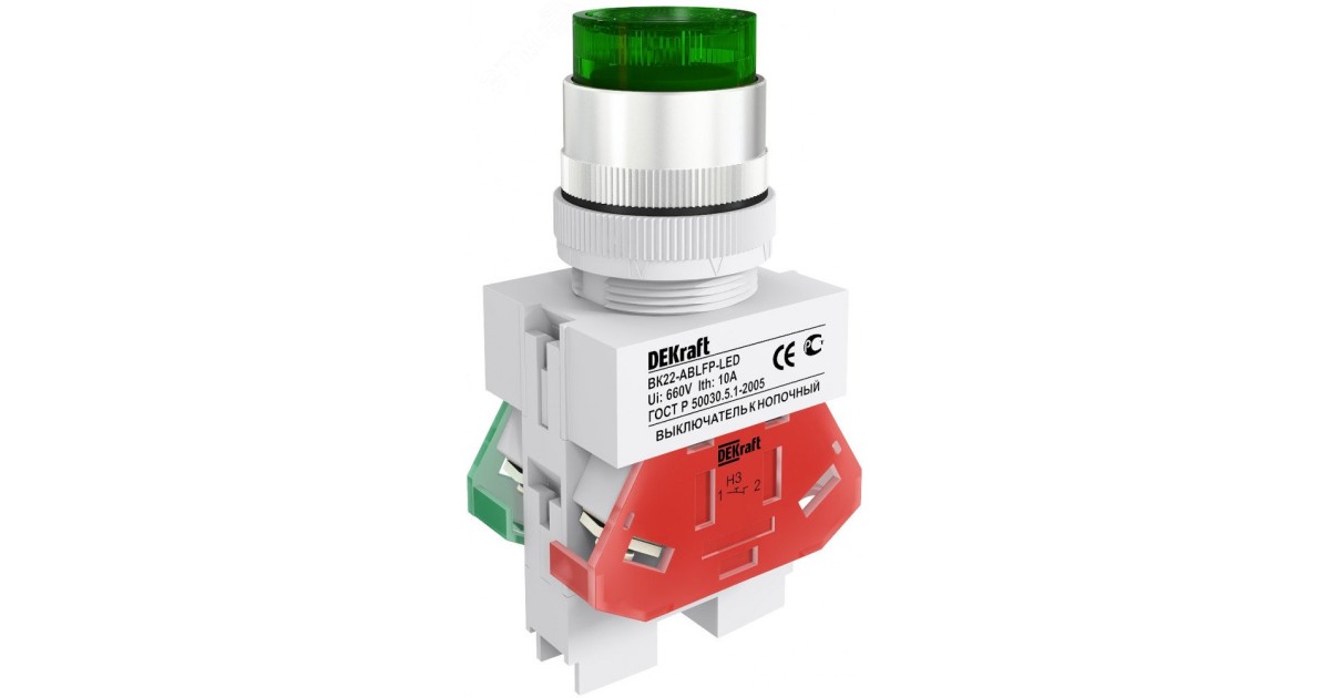 Купить Выключатель кнопочный ВK-22 с фиксацией ABFP диам. 22мм зелелный LED 220В 25135DEK DEKraft оптом в Москве