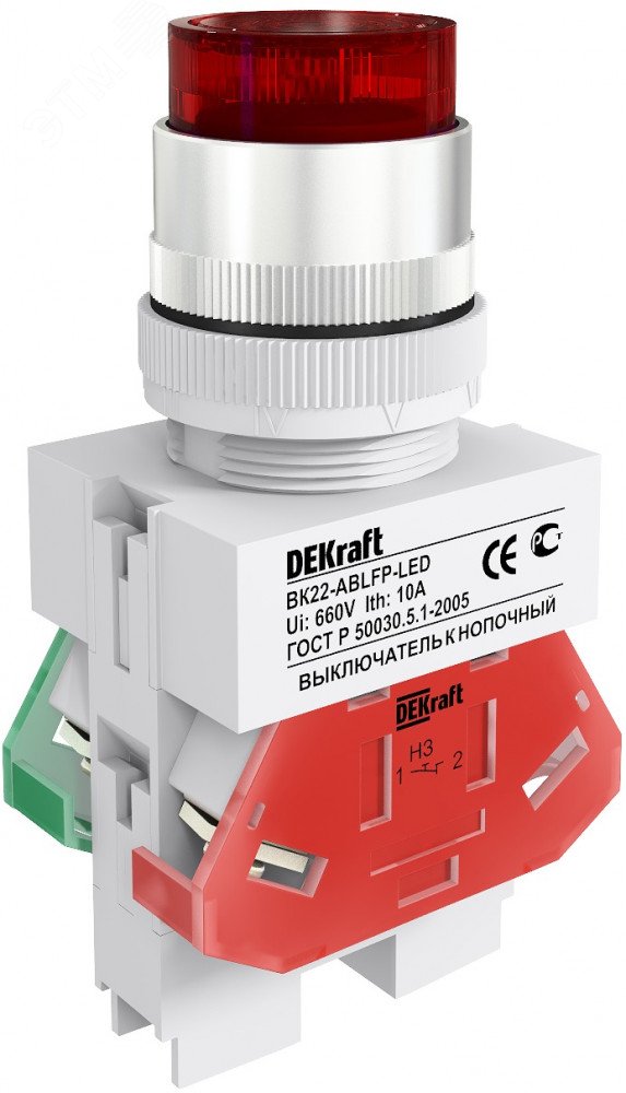 Выключатель кнопочный LED ABLFP ВК-22 d22мм 220В красн. 25027DEK - DEKraft