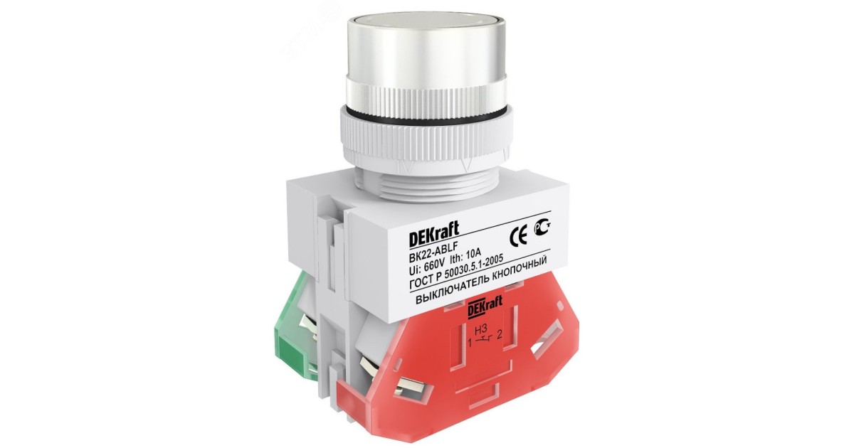 Купить Выключатель кнопочный ВK-22 ABLF диам. 22мм белый 220В 25011DEK DEKraft оптом в Москве