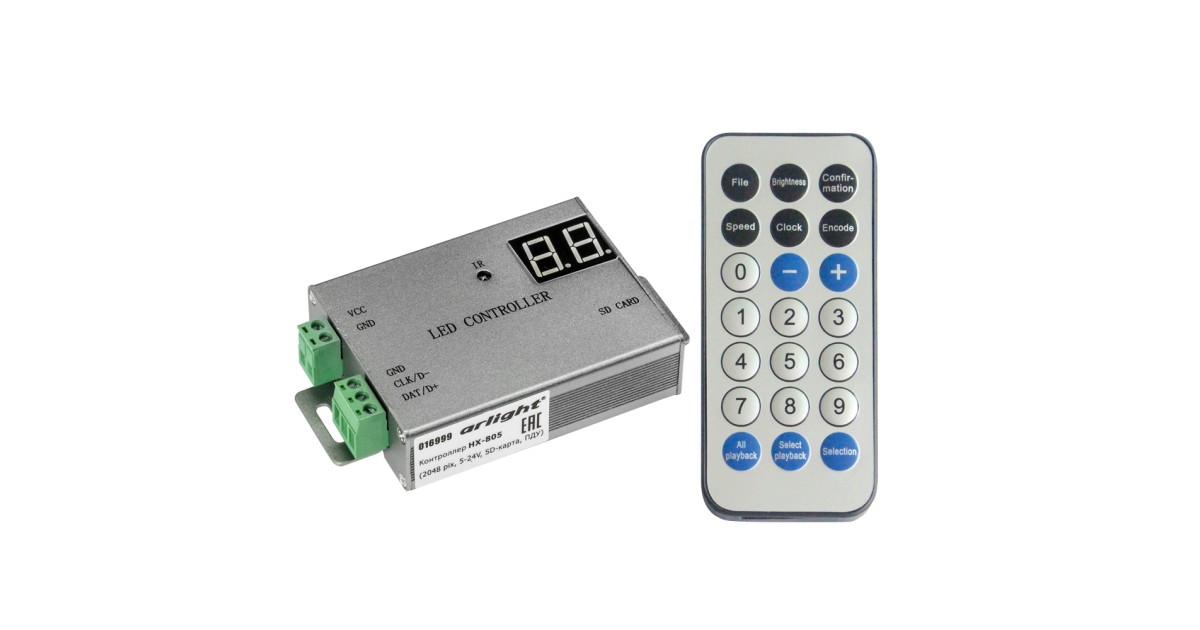 Купить Контроллер HX-805 (2048 pix, 5-24V, SD-карта, ПДУ) 016999 Arlight оптом в Москве