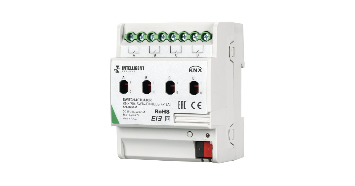 Купить INTELLIGENT ARLIGHT Релейный модуль KNX-704-SW16-DIN (BUS, 4x16A) 025661 Arlight оптом в Москве