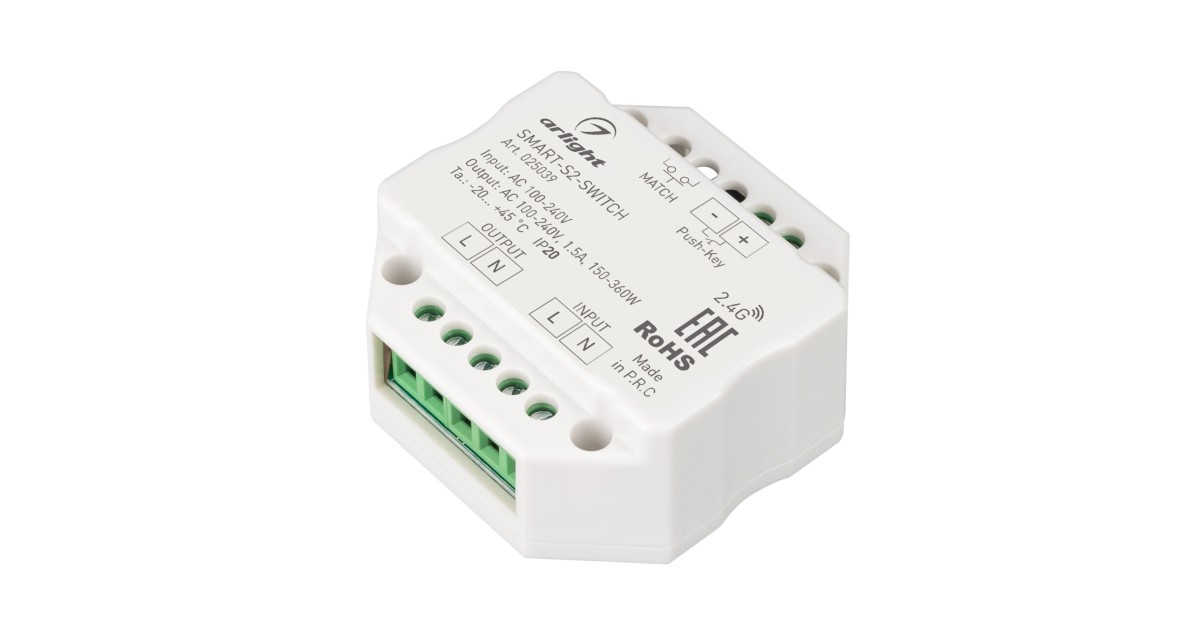 Купить Контроллер-выключатель SMART-S2-SWITCH (230V, 1.5A, 2.4G) 025039 Arlight оптом в Москве