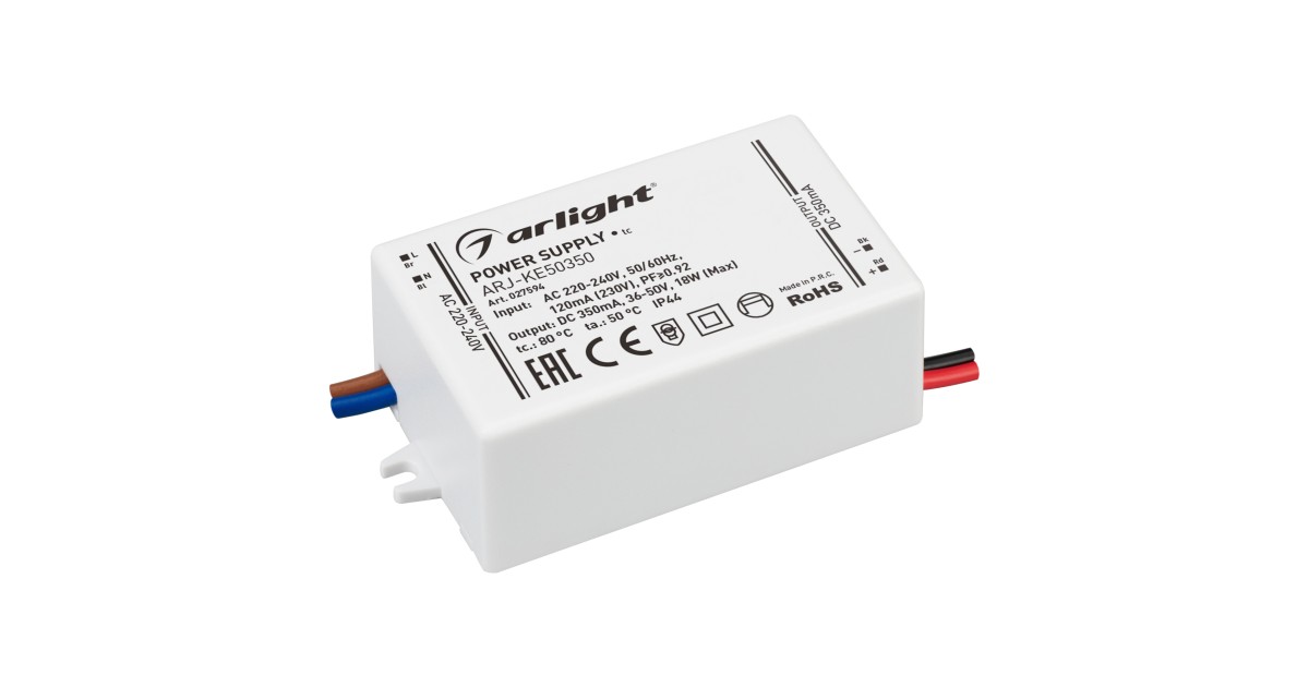 Купить Блок питания ARJ-KE50350 (18W, 350mA, PFC) 027594 Arlight оптом в Москве