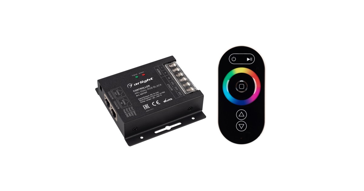 Купить Контроллер ARL-OVAL-RGB Black (12-24V, 3x10A, ПДУ Овал, RF, RJ45) 027157 Arlight оптом в Москве