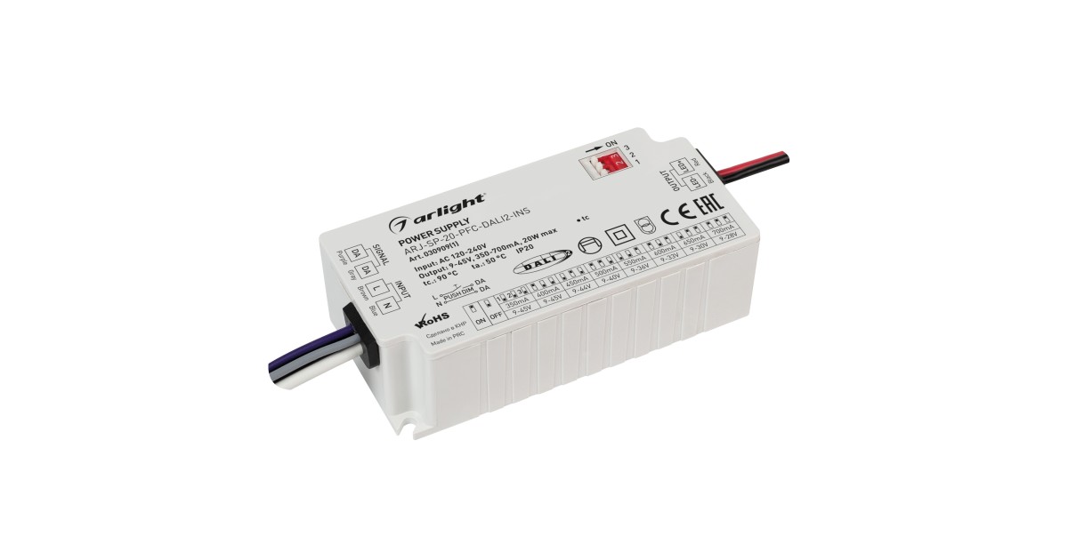 Купить Блок питания ARJ-SP-20-PFC-DALI2-INS (20W, 9-45V, 0.35-0.7A) 030909(1) Arlight оптом в Москве