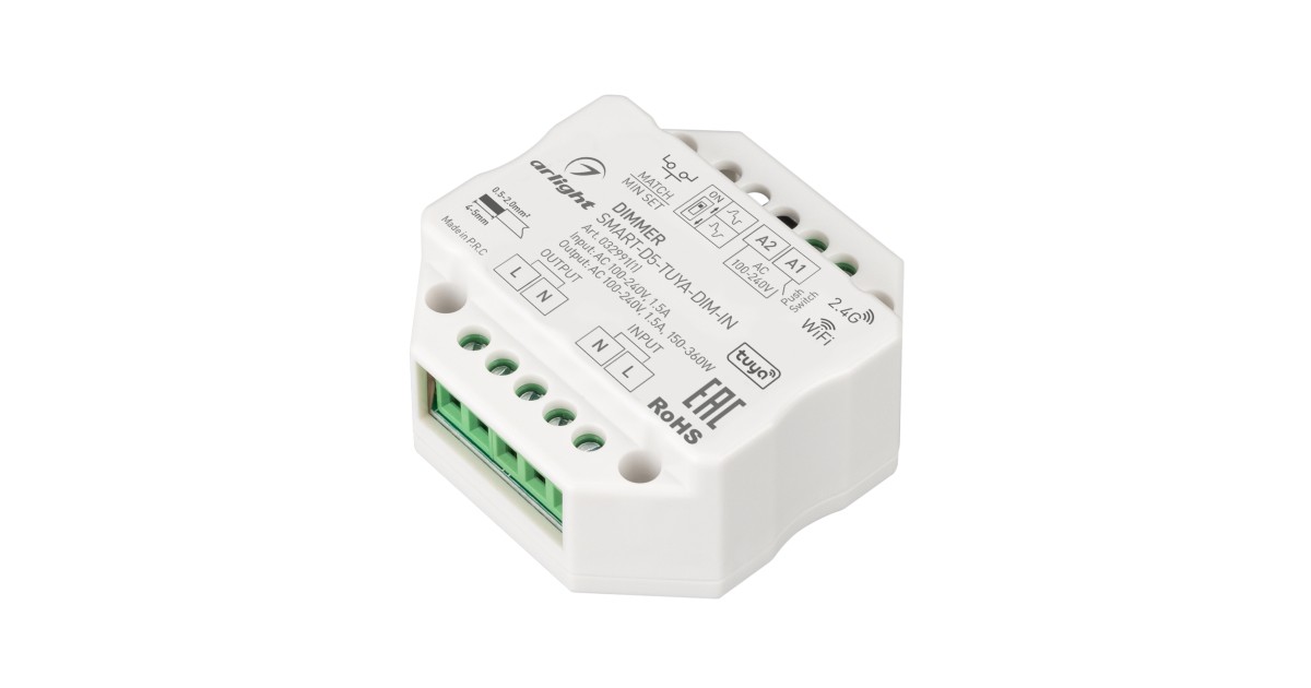 Купить Диммер SMART-D5-TUYA-DIM-IN (230V, 1.5A, TRIAC, WiFi, 2.4G) 032991(1) Arlight оптом в Москве