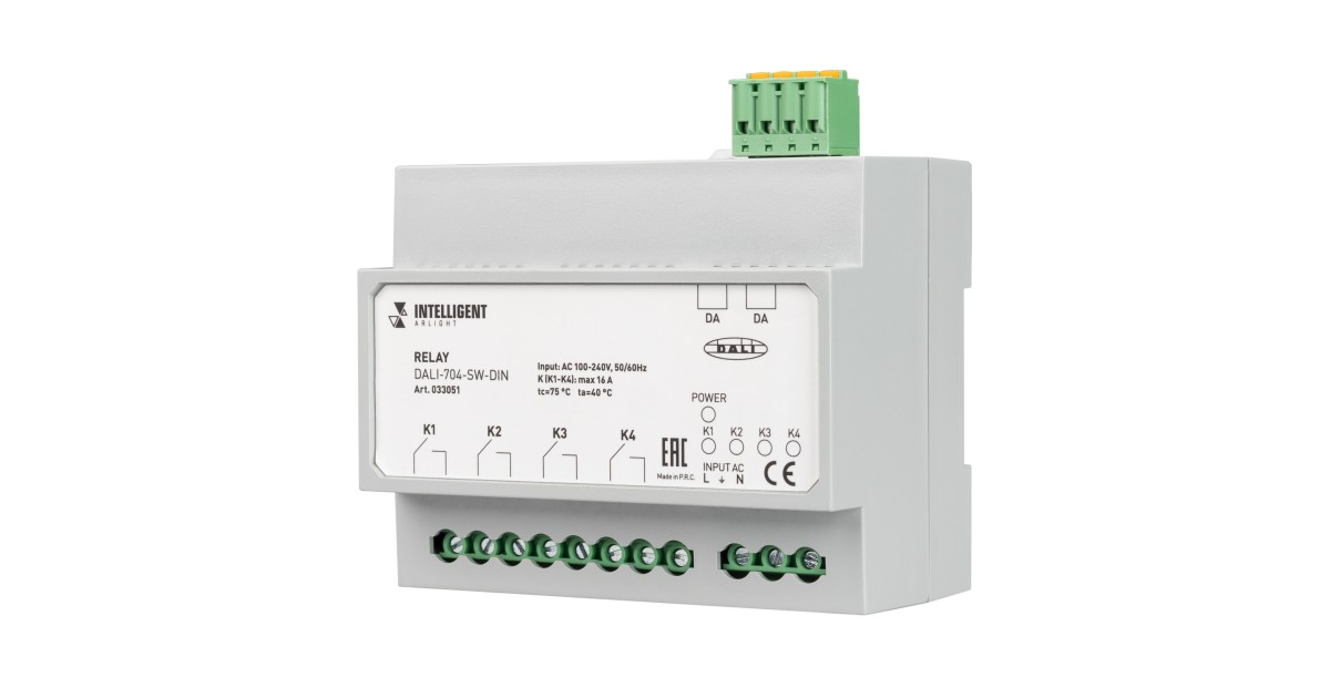 Купить INTELLIGENT ARLIGHT Релейный модуль DALI-704-SW-DIN (BUS, 4х16A) 033051 Arlight оптом в Москве