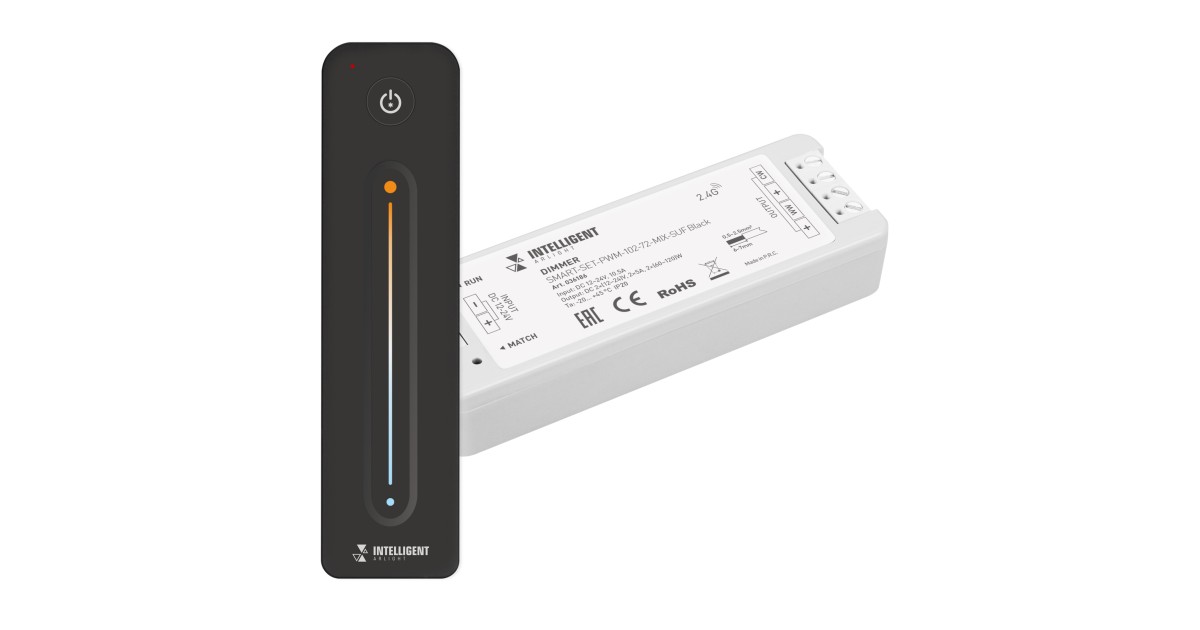 Купить INTELLIGENT ARLIGHT Диммер SMART-SET-PWM-102-72-MIX-SUF Black (12-24V, 2x5A, ПДУ LINE, 2.4G) 036186 Arlight оптом в Москве