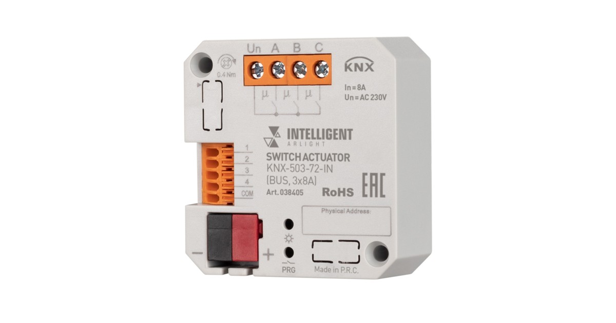 Купить INTELLIGENT ARLIGHT Релейный модуль KNX-503-72-IN (BUS, 3x8A) 038405 Arlight оптом в Москве