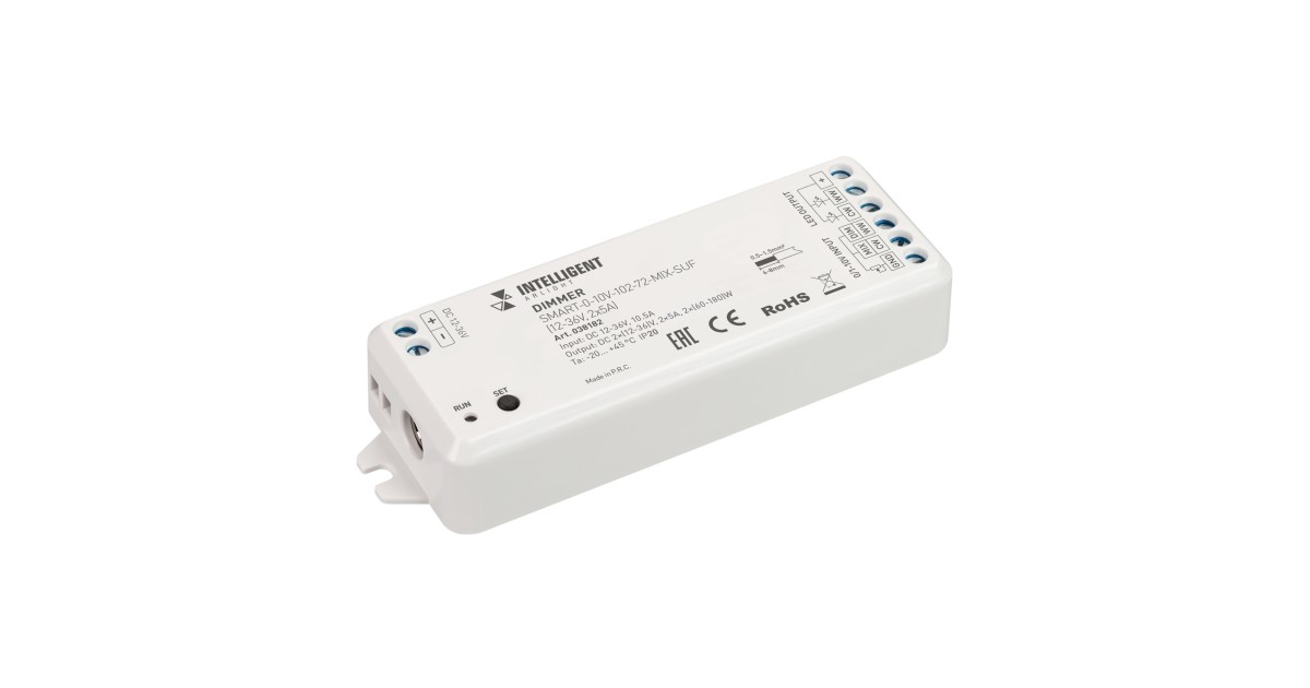 Купить INTELLIGENT ARLIGHT Диммер SMART-0-10V-102-72-MIX-SUF (12-36V, 2x5A) 038182 Arlight оптом в Москве