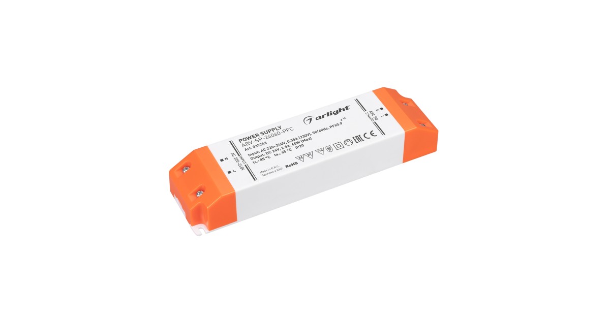 Купить Блок питания ARV-SP-24060-PFC (24V, 2.5A, 60W) 039243 Arlight оптом в Москве