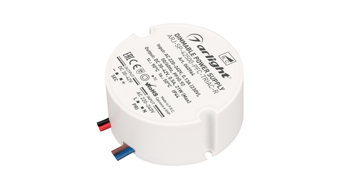 Купить Блок питания ARJ-SP-42500-PFC-TRIAC-R (21W, 30-42V, 500mA) 040964 Arlight оптом в Москве
