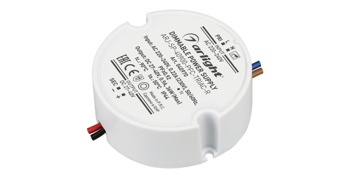 Купить Блок питания ARJ-SP-40900-PFC-TRIAC-R (36W, 27-40V, 900mA) 040970 Arlight оптом в Москве